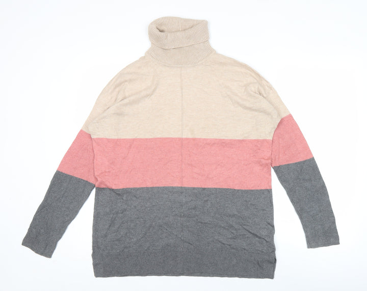 Next Women’s Beige Pink Grey Roll Neck Striped Jumper Size 14