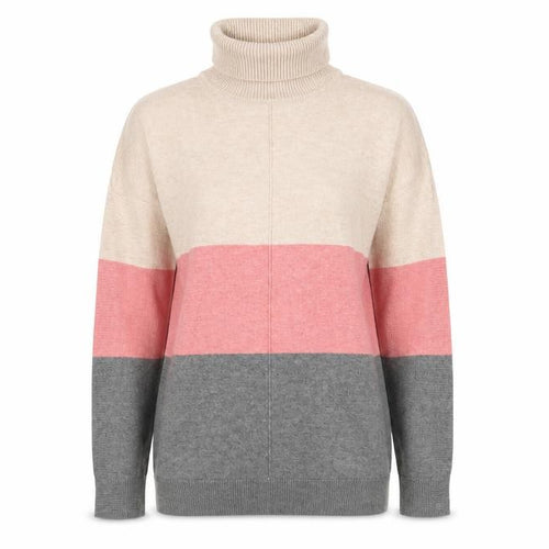 Next Women’s Beige Pink Grey Roll Neck Striped Jumper Size 14