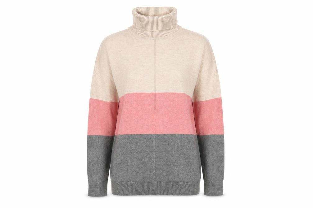 Next Women’s Beige Pink Grey Roll Neck Striped Jumper Size 14