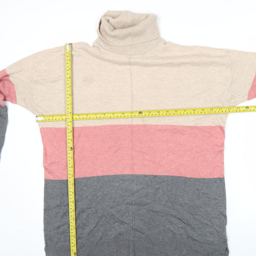 Next Women’s Beige Pink Grey Roll Neck Striped Jumper Size 14