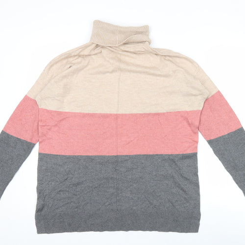 Next Women’s Beige Pink Grey Roll Neck Striped Jumper Size 14