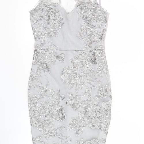 Liasy London Women’s Grey Lace Sheath Dress Size 10 Wedding Party
