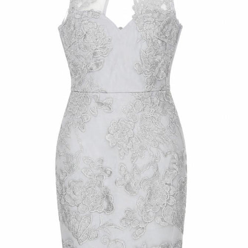 Liasy London Women’s Grey Lace Sheath Dress Size 10 Wedding Party