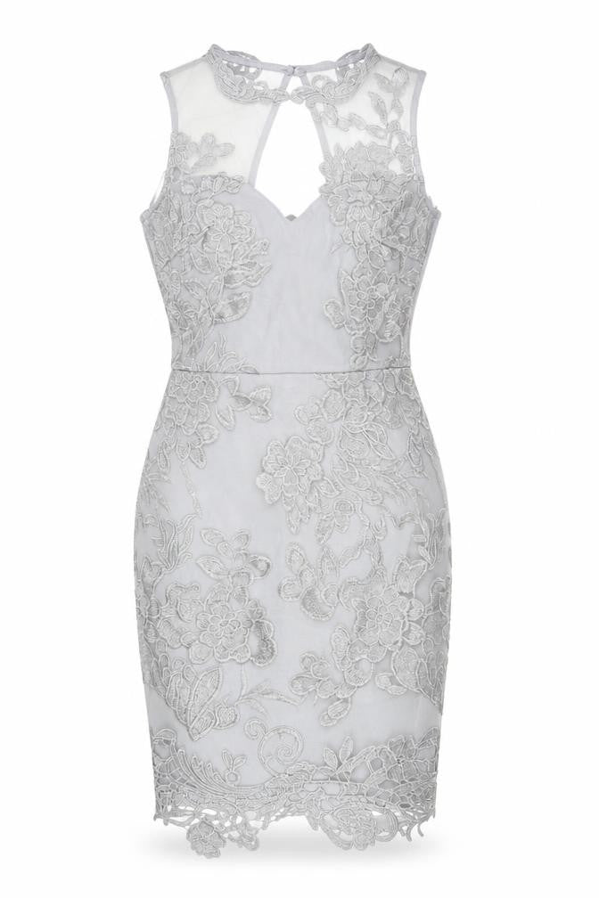 Liasy London Women’s Grey Lace Sheath Dress Size 10 Wedding Party