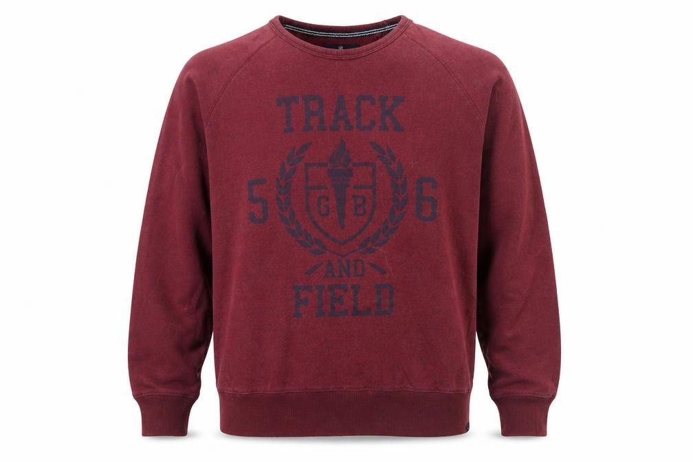 Front view of Easy Men’s XL Red Pullover Sweatshirt Track & Field Graphic Cotton Blend