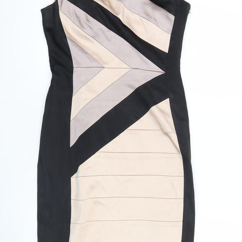 JAX Women’s Black Beige Sheath One Shoulder Cocktail Dress Size 8