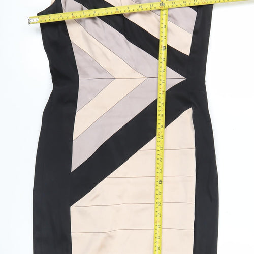JAX Women’s Black Beige Sheath One Shoulder Cocktail Dress Size 8