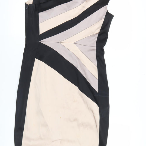 JAX Women’s Black Beige Sheath One Shoulder Cocktail Dress Size 8