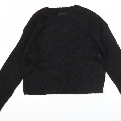 New Look Womens Black Knit Pullover Jumper Size S Crew Neck Long Sleeve