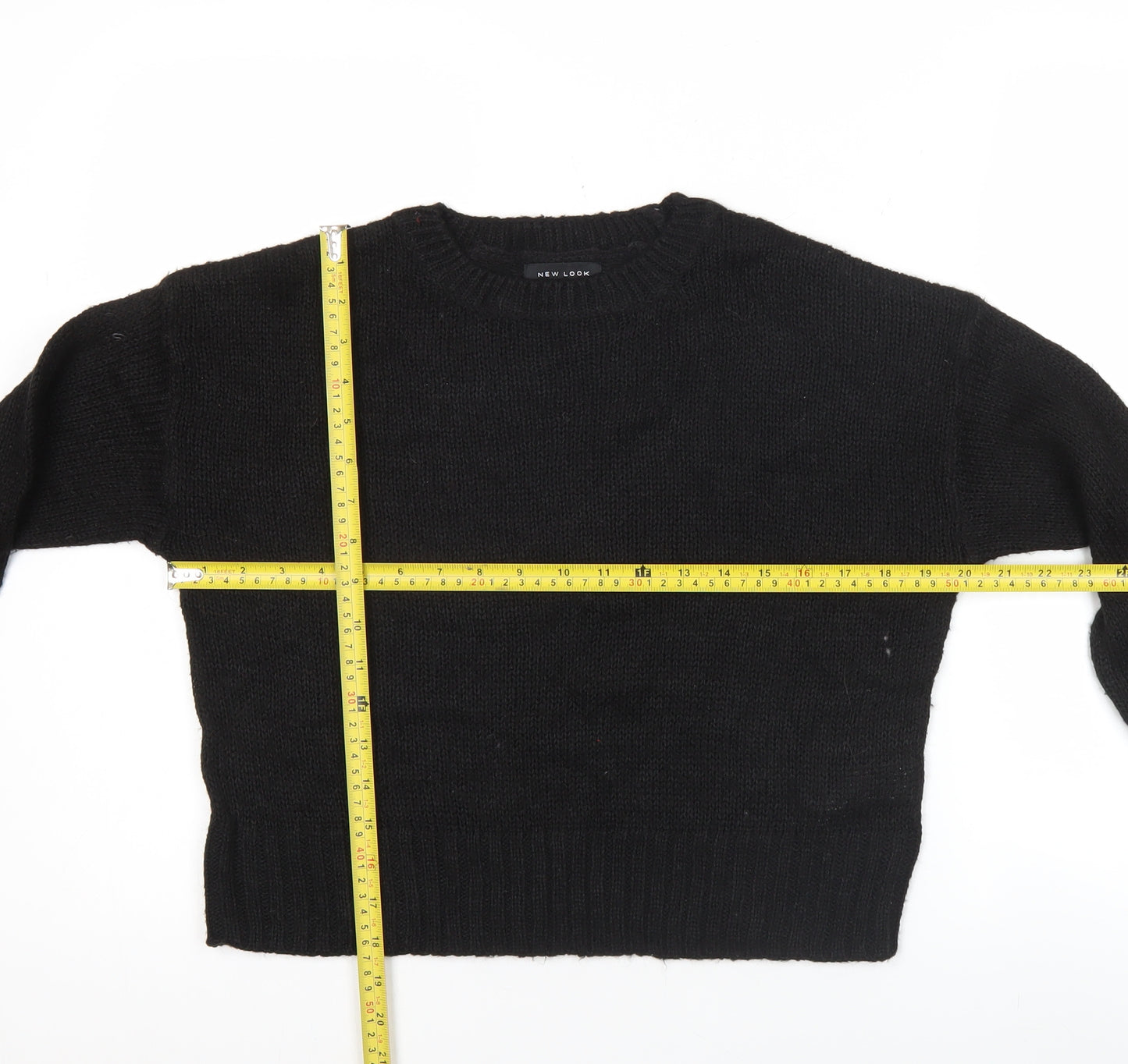 New Look Womens Black Knit Pullover Jumper Size S Crew Neck Long Sleeve