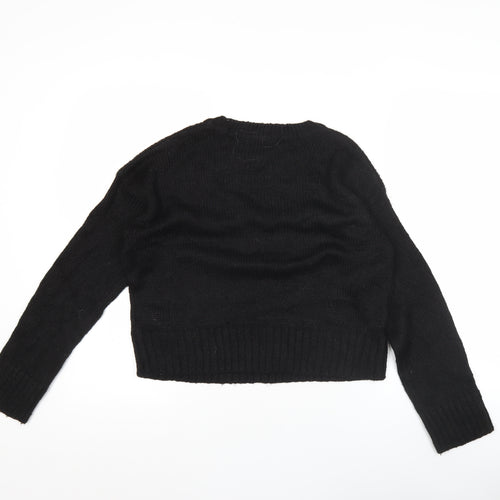 New Look Womens Black Knit Pullover Jumper Size S Crew Neck Long Sleeve