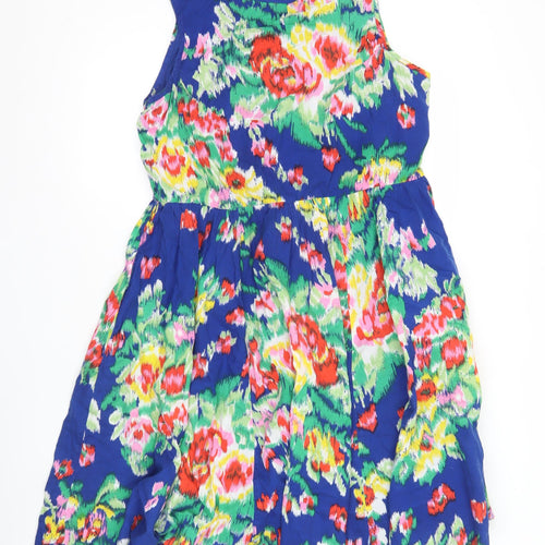Love Label Women's Blue Floral Skater Dress Size 14 Sleeveless Cotton