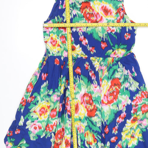 Love Label Women's Blue Floral Skater Dress Size 14 Sleeveless Cotton