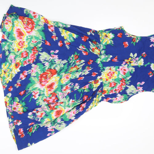 Love Label Women's Blue Floral Skater Dress Size 14 Sleeveless Cotton