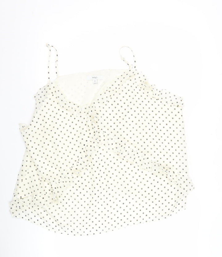 Marks and Spencer Womens Ivory Polka Dot Ruffle Camisole Blouse Size 24