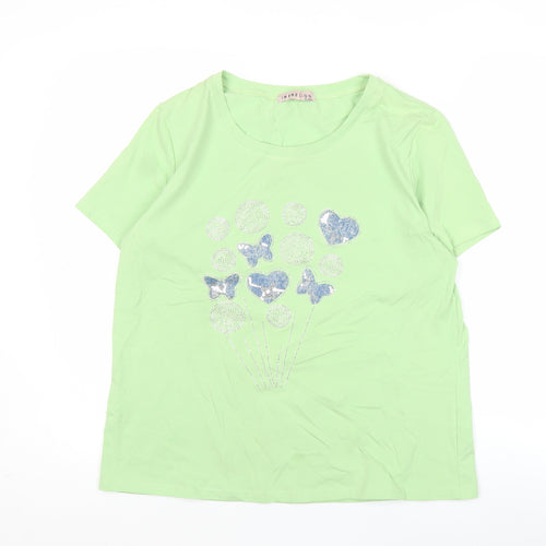 Impresion Womens Green Short Sleeve T-Shirt XL Glitter Butterfly