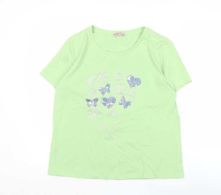 Impresion Womens Green Short Sleeve T-Shirt XL Glitter Butterfly