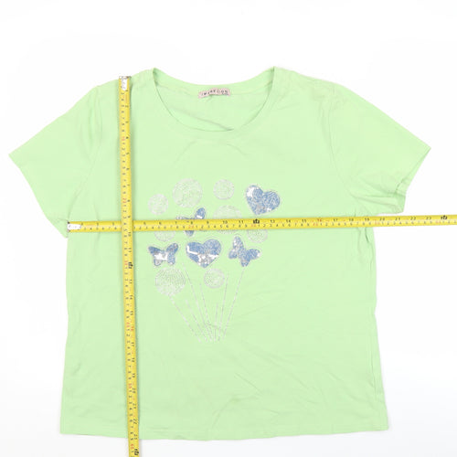 Impresion Womens Green Short Sleeve T-Shirt XL Glitter Butterfly