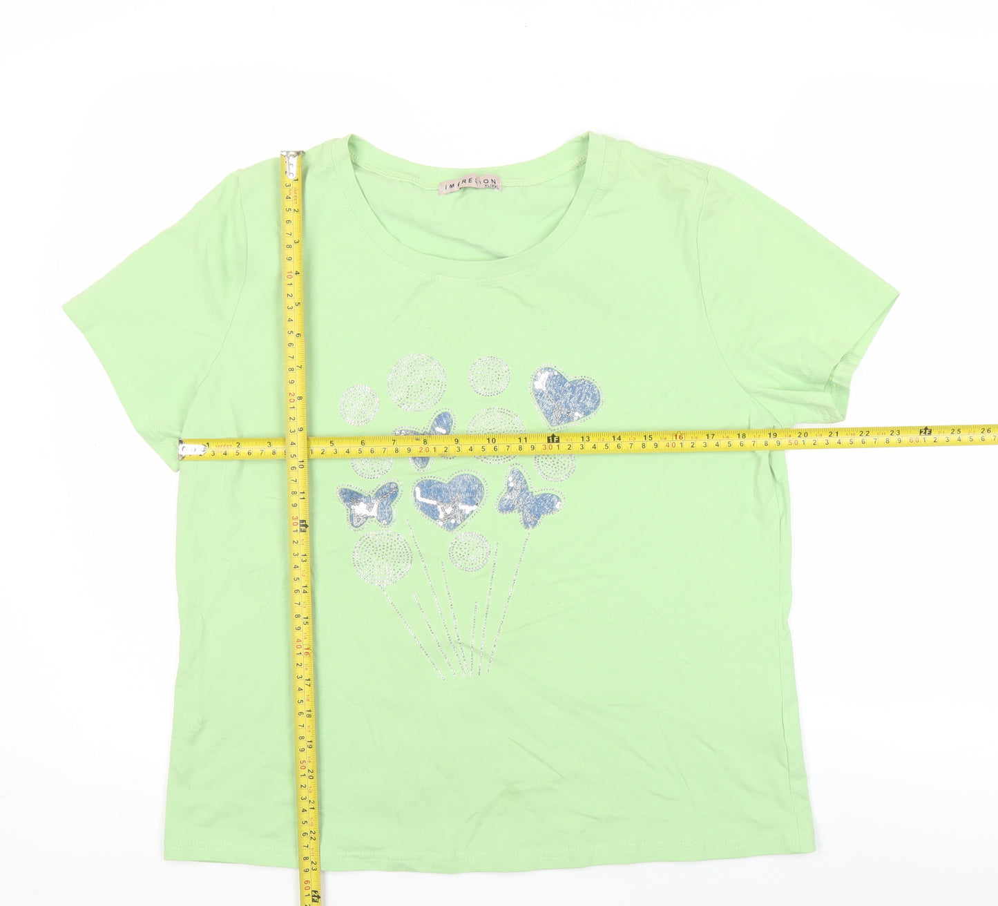 Impresion Womens Green Short Sleeve T-Shirt XL Glitter Butterfly