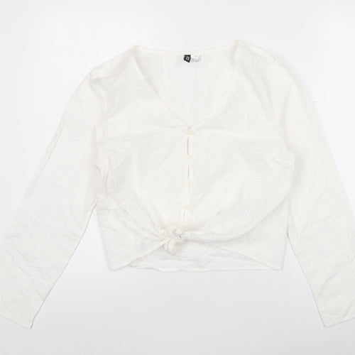 H&M Divided Women’s White Cotton Cropped Blouse UK 10 Long Sleeve