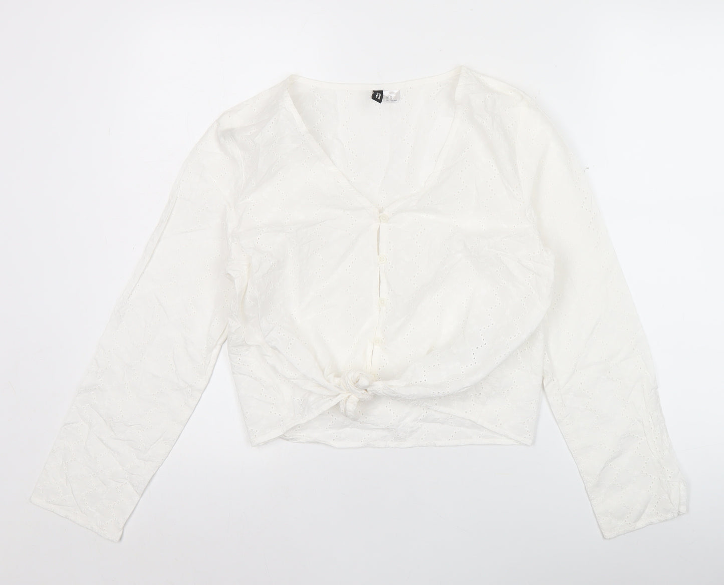 H&M Divided Women’s White Cotton Cropped Blouse UK 10 Long Sleeve