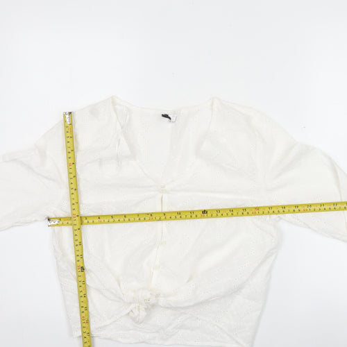 H&M Divided Women’s White Cotton Cropped Blouse UK 10 Long Sleeve