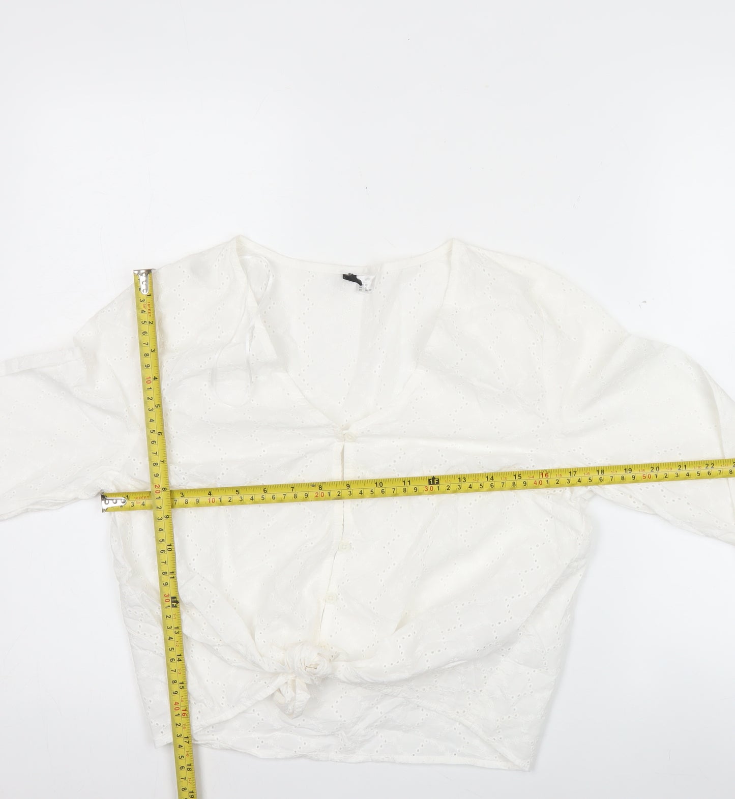 H&M Divided Women’s White Cotton Cropped Blouse UK 10 Long Sleeve