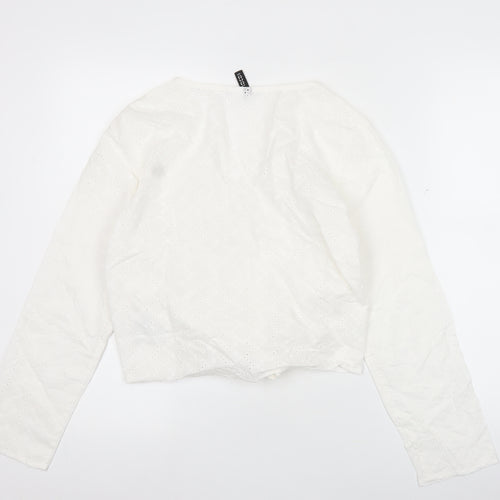 H&M Divided Women’s White Cotton Cropped Blouse UK 10 Long Sleeve