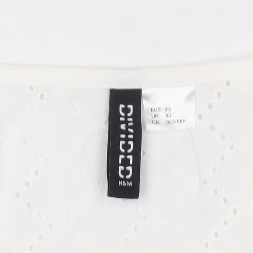 H&M Divided Women’s White Cotton Cropped Blouse UK 10 Long Sleeve