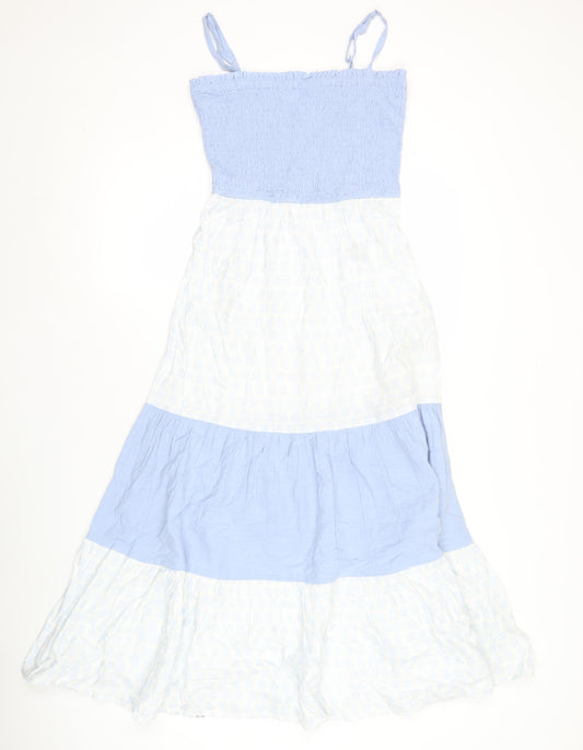 Marks and Spencer Girls Blue White Maxi Dress 11-12Y Cotton Summer Holiday