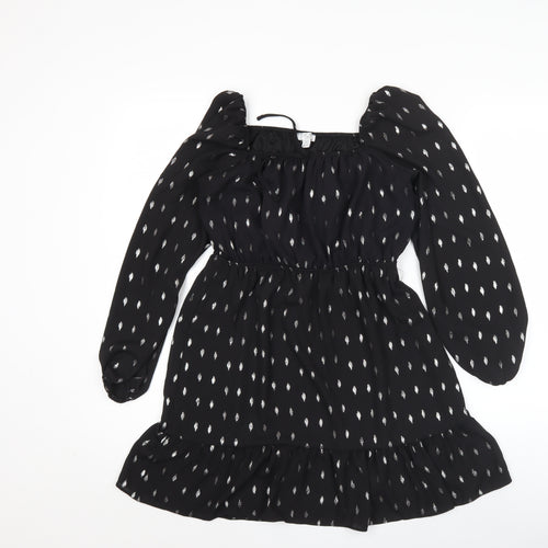 Kylie Girls Black Knee Length A-Line Dress 13 Years Ruffle Puff Sleeve