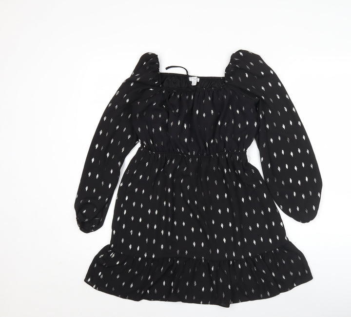 Kylie Girls Black Knee Length A-Line Dress 13 Years Ruffle Puff Sleeve
