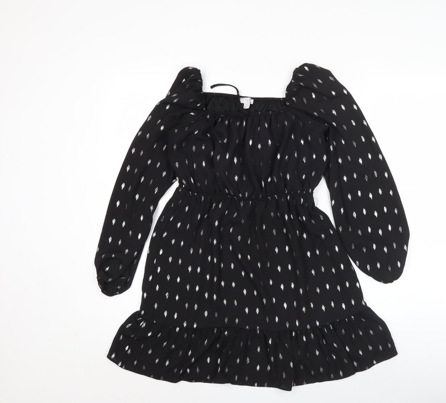 Kylie Girls Black Knee Length A-Line Dress 13 Years Ruffle Puff Sleeve