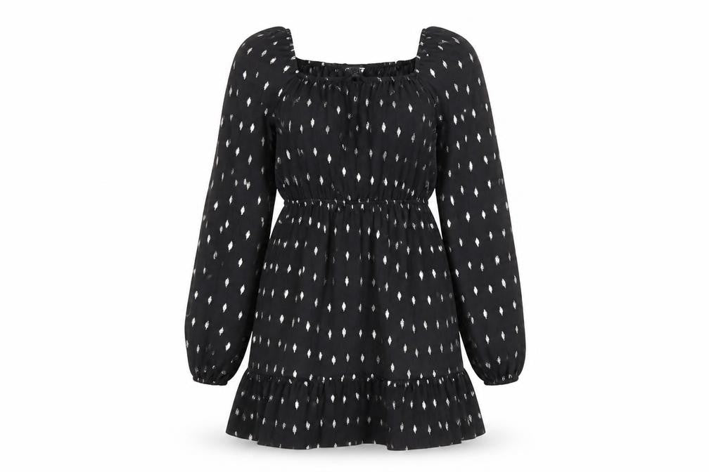 Kylie Girls Black Knee Length A-Line Dress 13 Years Ruffle Puff Sleeve