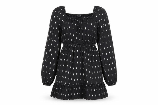 Kylie Girls Black Knee Length A-Line Dress 13 Years Ruffle Puff Sleeve