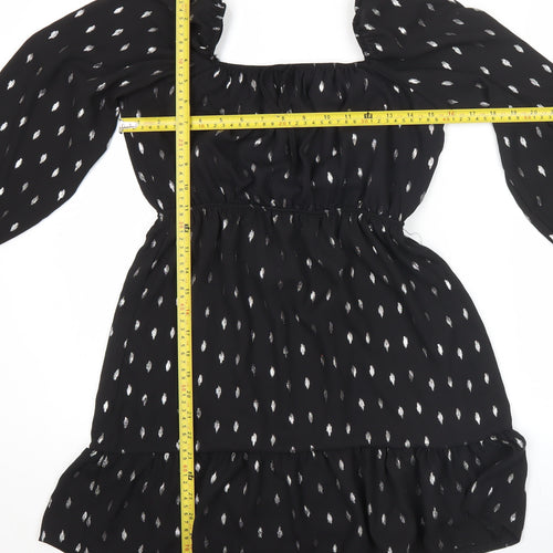 Kylie Girls Black Knee Length A-Line Dress 13 Years Ruffle Puff Sleeve