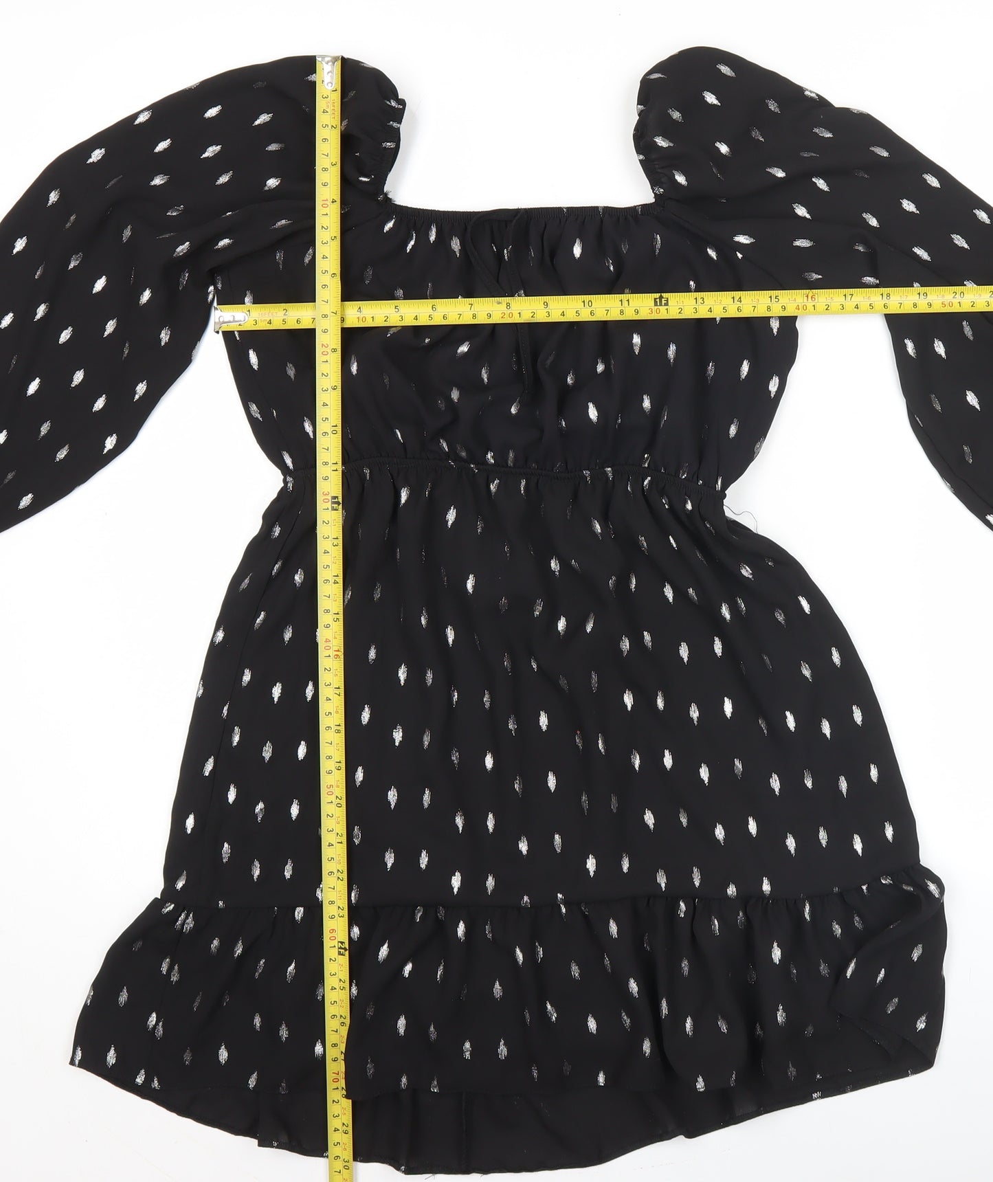 Kylie Girls Black Knee Length A-Line Dress 13 Years Ruffle Puff Sleeve