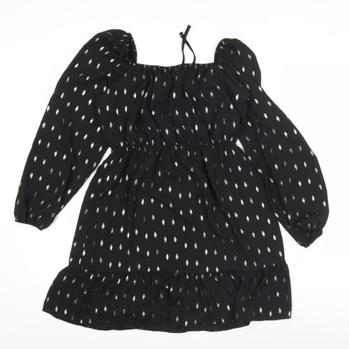 Kylie Girls Black Knee Length A-Line Dress 13 Years Ruffle Puff Sleeve