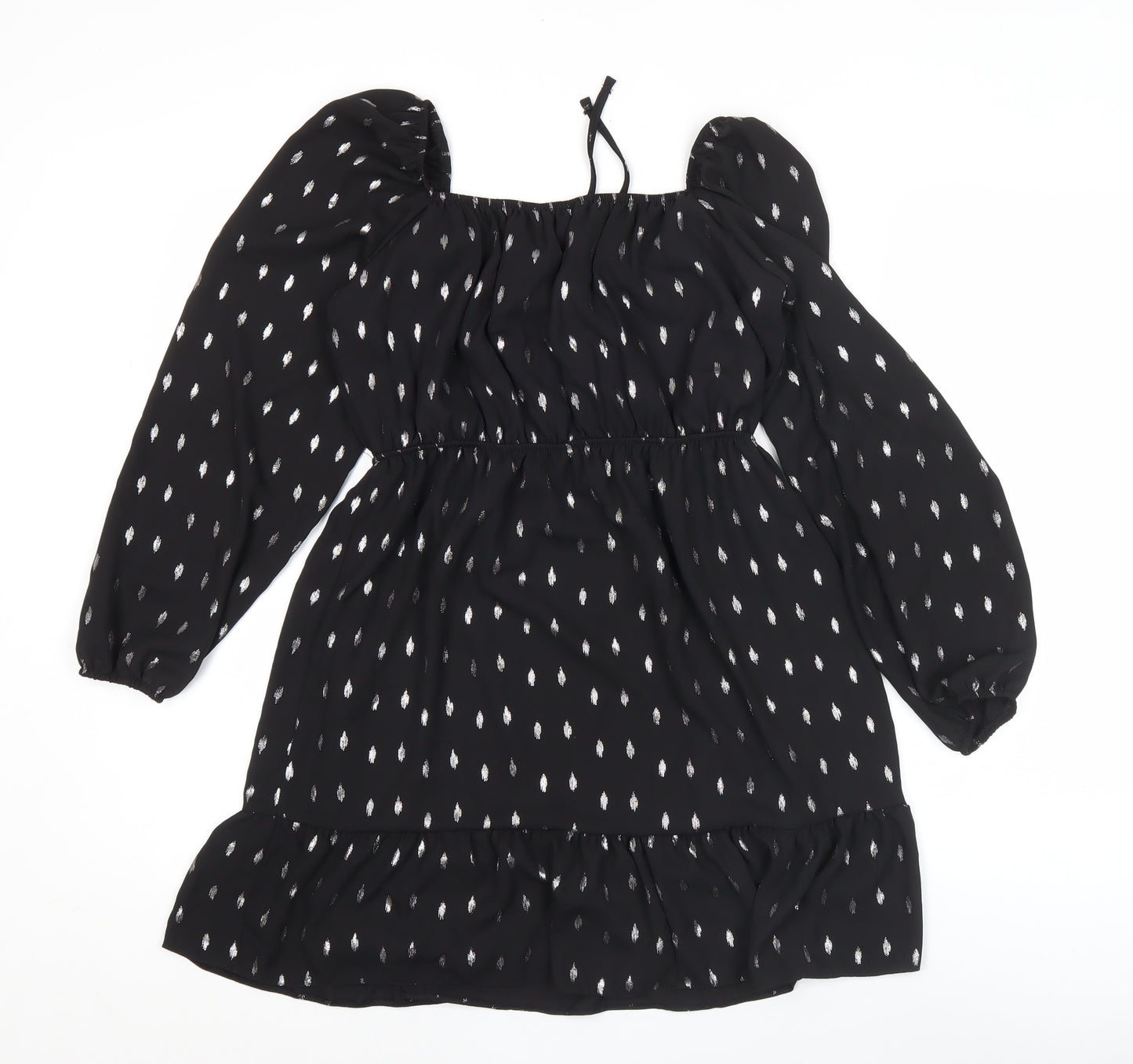 Kylie Girls Black Knee Length A-Line Dress 13 Years Ruffle Puff Sleeve
