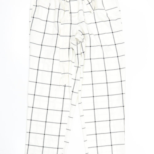 Primark Womens White Check Pleated Tapered Trousers Size 6