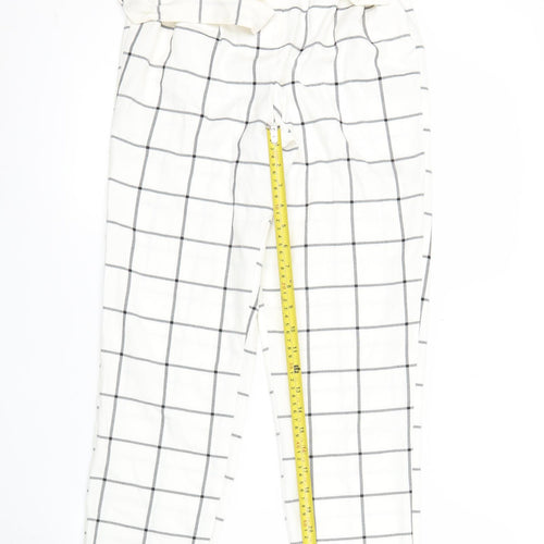 Primark Womens White Check Pleated Tapered Trousers Size 6