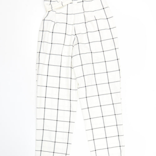 Primark Womens White Check Pleated Tapered Trousers Size 6