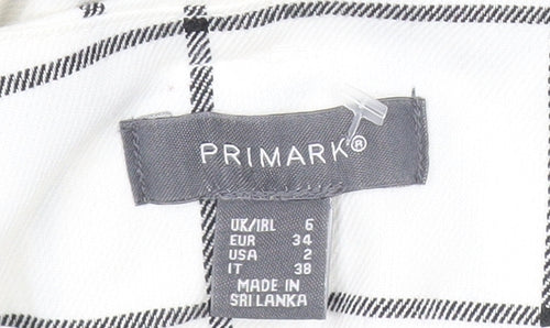 Primark Womens White Check Pleated Tapered Trousers Size 6