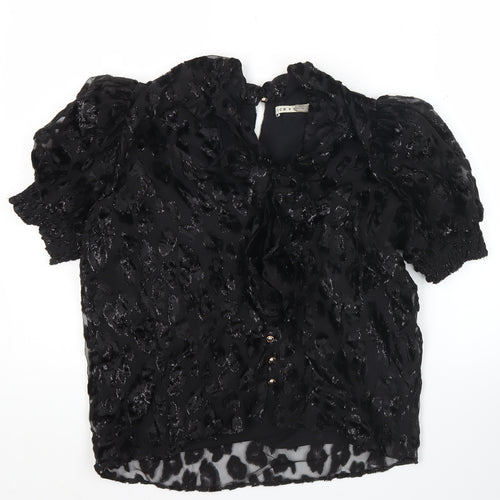 Alice + Olivia Womens Black Animal Print Blouse Puff Sleeve Size S