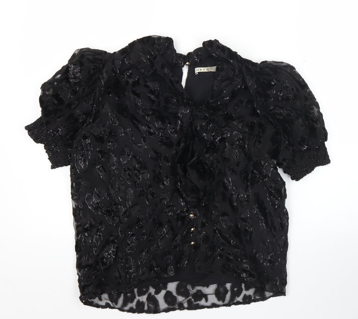 Alice + Olivia Womens Black Animal Print Blouse Puff Sleeve Size S