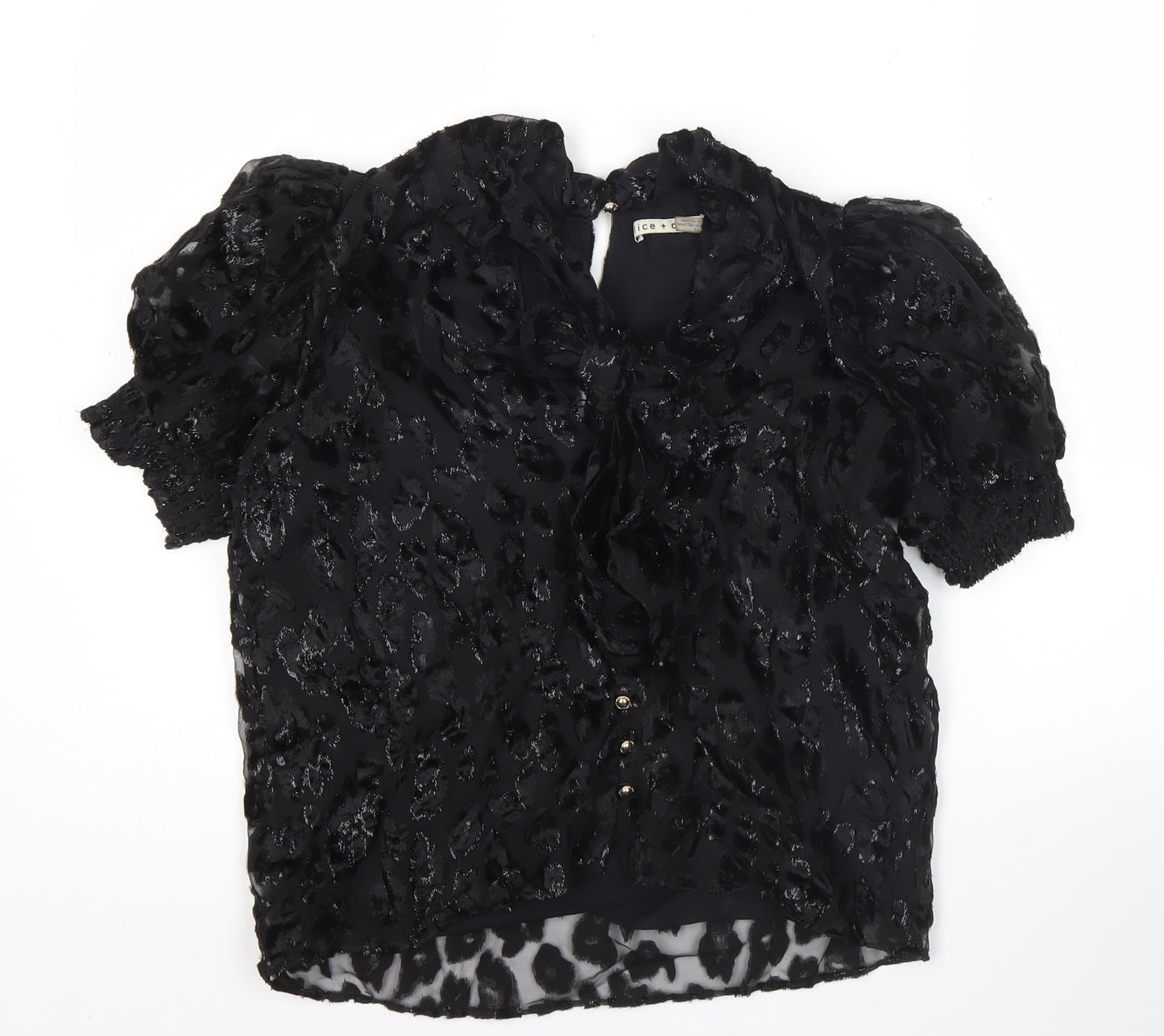 Alice + Olivia Womens Black Animal Print Blouse Puff Sleeve Size S