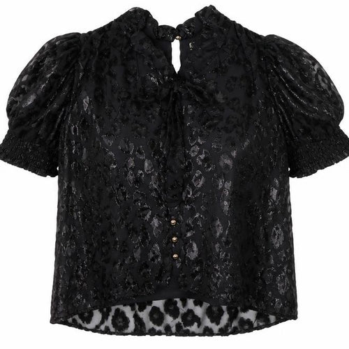 Alice + Olivia Womens Black Animal Print Blouse Puff Sleeve Size S