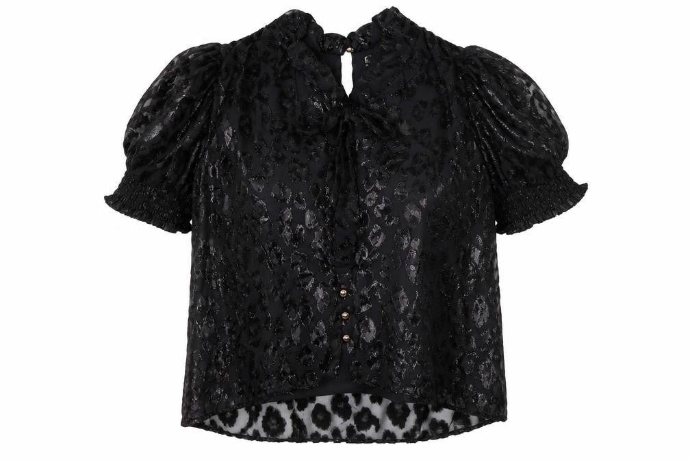 Alice + Olivia Womens Black Animal Print Blouse Puff Sleeve Size S