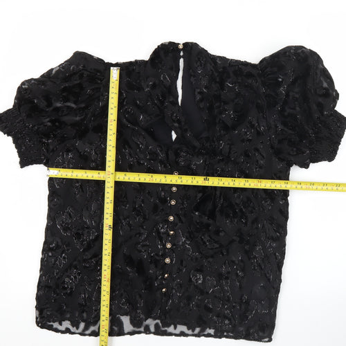 Alice + Olivia Womens Black Animal Print Blouse Puff Sleeve Size S