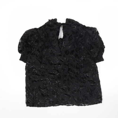 Alice + Olivia Womens Black Animal Print Blouse Puff Sleeve Size S